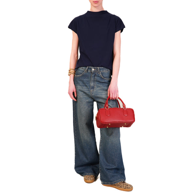 Tensione in-T-shirt bottone dietro - blu