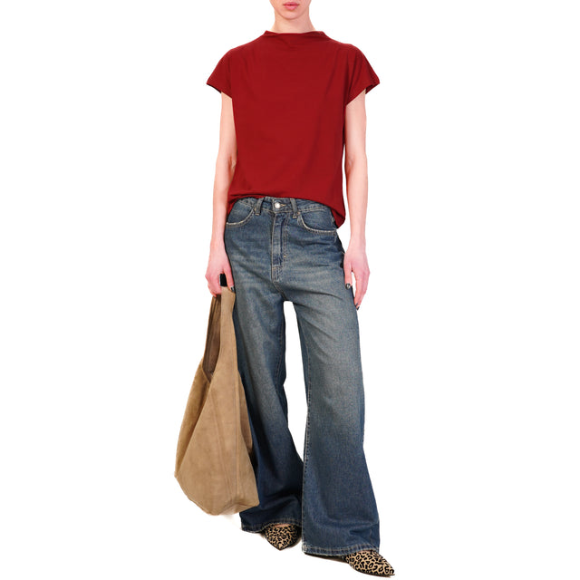 Tensione in-T-shirt bottone dietro - Bordeaux