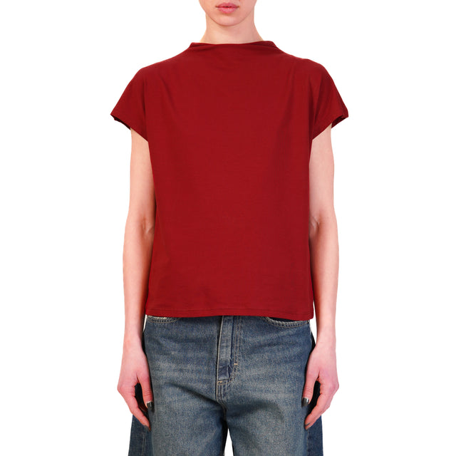 Tensione in-T-shirt bottone dietro - Bordeaux