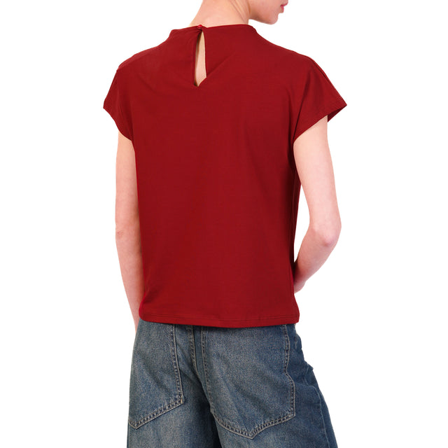 Tensione in-T-shirt bottone dietro - Bordeaux