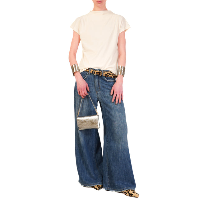 Tensione in-T-shirt in cotone elasticizzato bottone dietro - burro