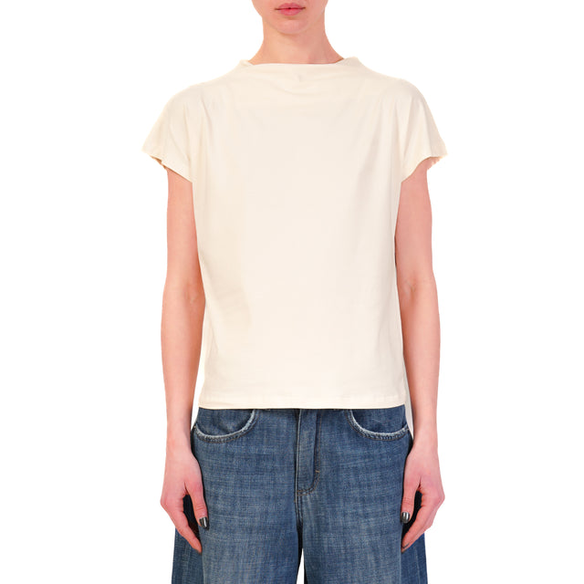 Tensione in-T-shirt in cotone elasticizzato bottone dietro - burro