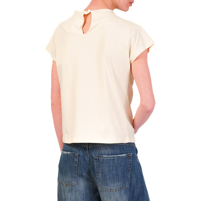 Tensione in-T-shirt in cotone elasticizzato bottone dietro - burro