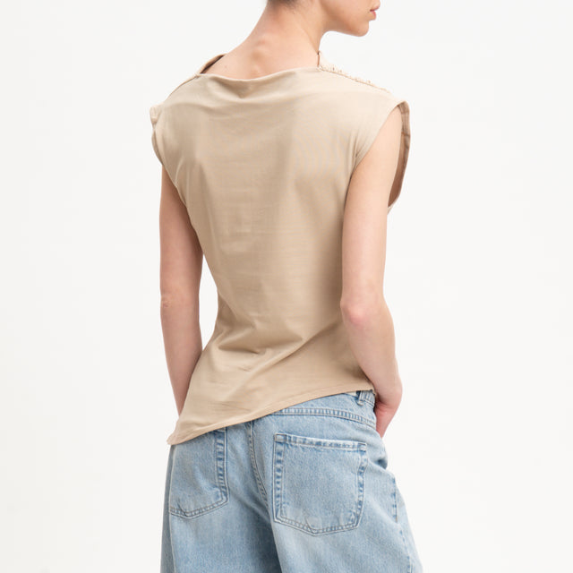Tensione in-T-shirt smanicata ripresa laterale - beige