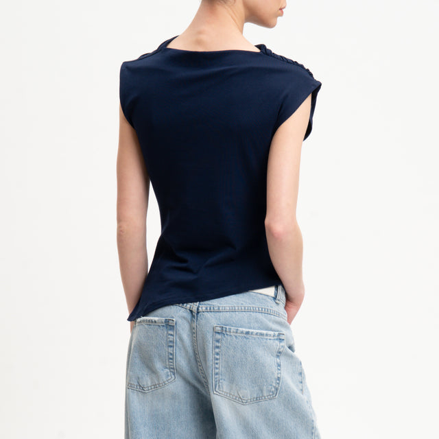 Tensione in-T-shirt smanicata ripresa laterale - blu