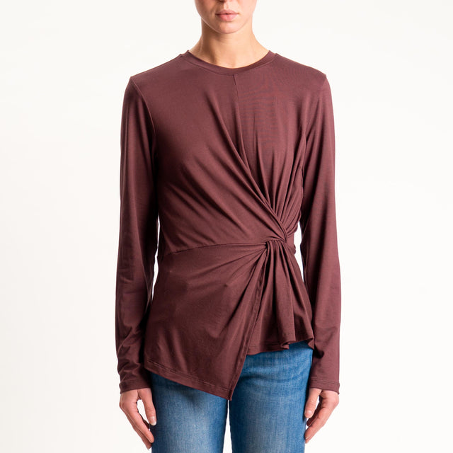 Tensione in- T-shirt in jersey incrociato - moro