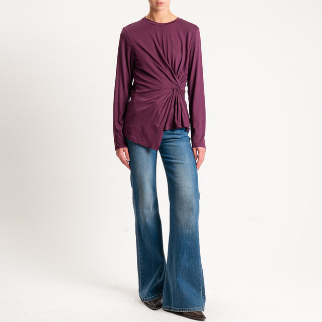Tensione in- T-shirt in jersey incrociato - prugna