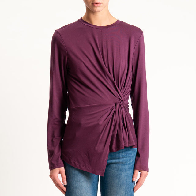 Tensione in- T-shirt in jersey incrociato - prugna