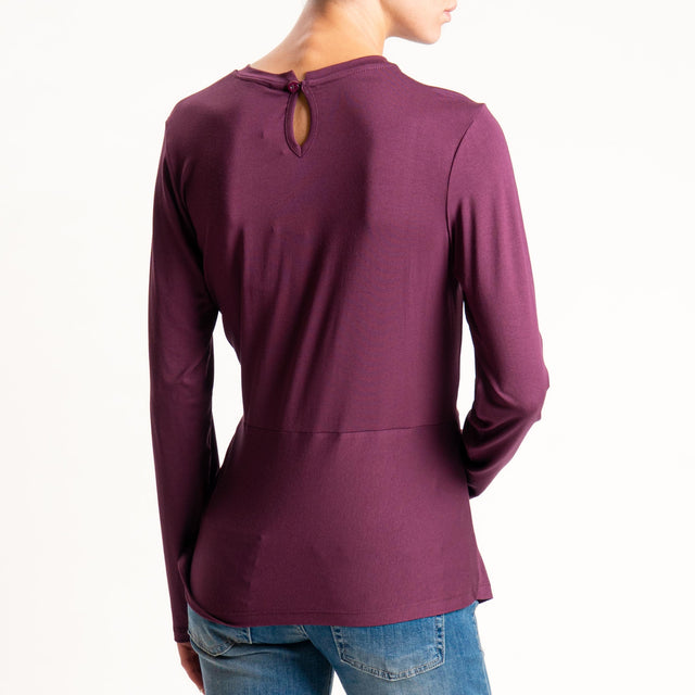 Tensione in- T-shirt in jersey incrociato - prugna