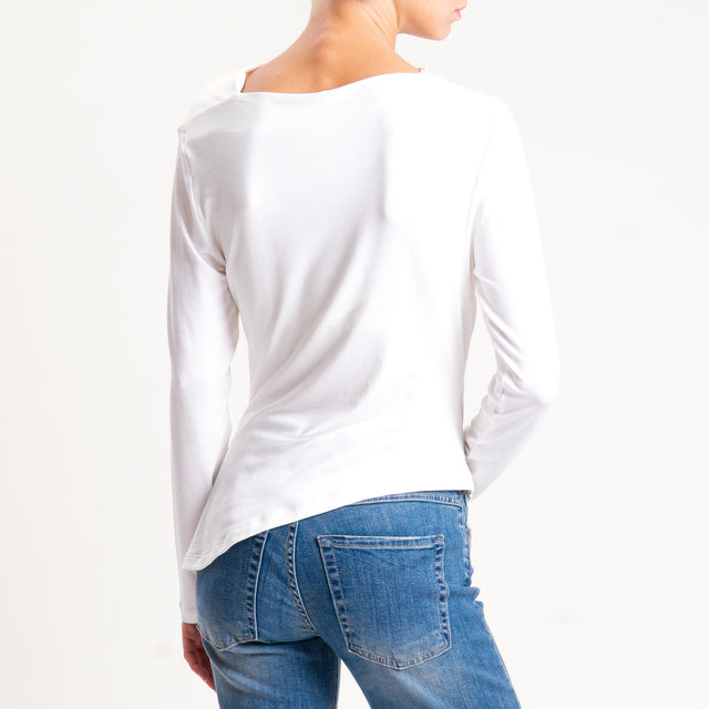 Tensione in- T-shirt in jersey asimmetrico arricciatura laterale - panna