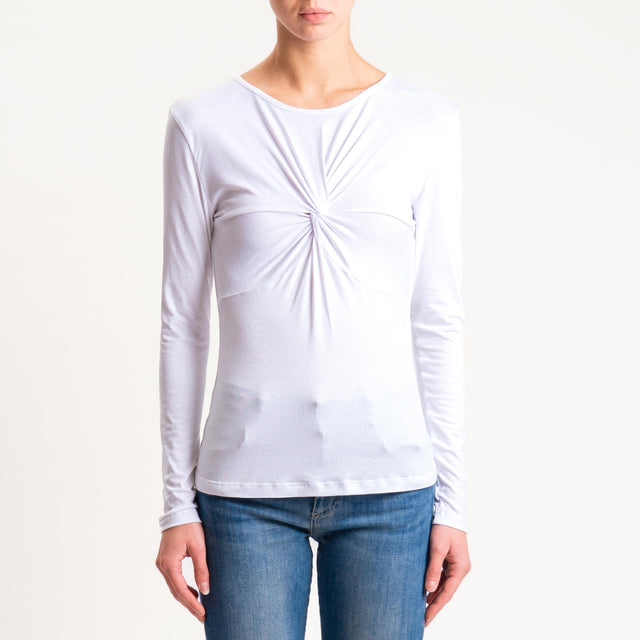 Tensione in- T-shirt in jersey con nodo - panna