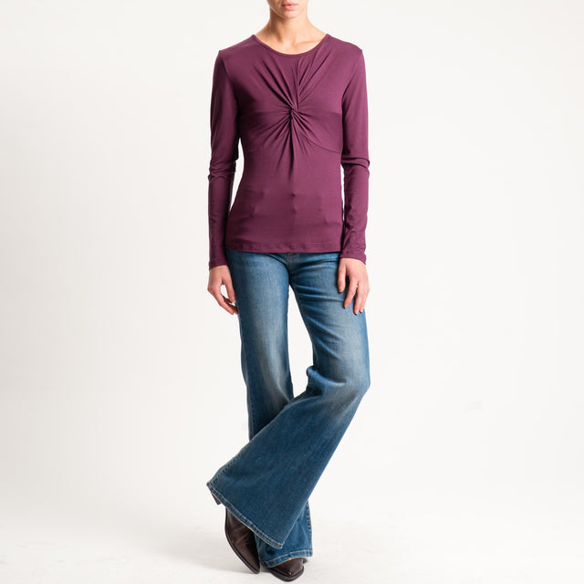 Tensione in- T-shirt in jersey con nodo - prugna