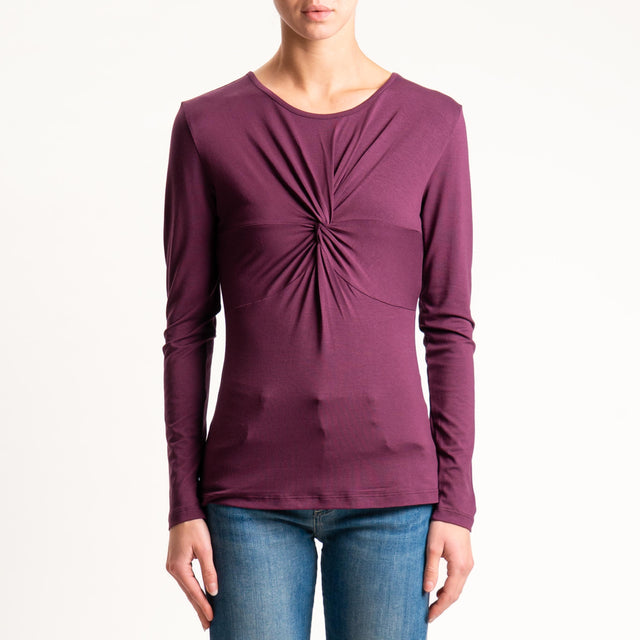 Tensione in- T-shirt in jersey con nodo - prugna
