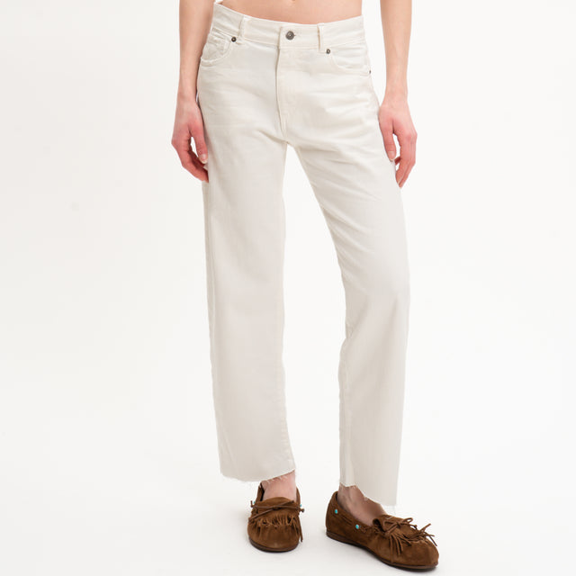 Tensione in-Pantalone cotone drill elasticizzato taglio vivo - latte
