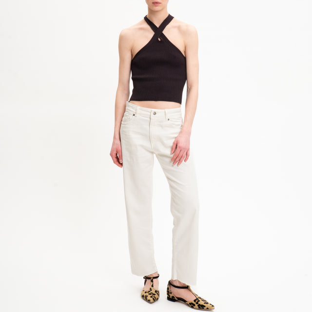 Tensione in-Pantalone cotone drill elasticizzato taglio vivo - latte