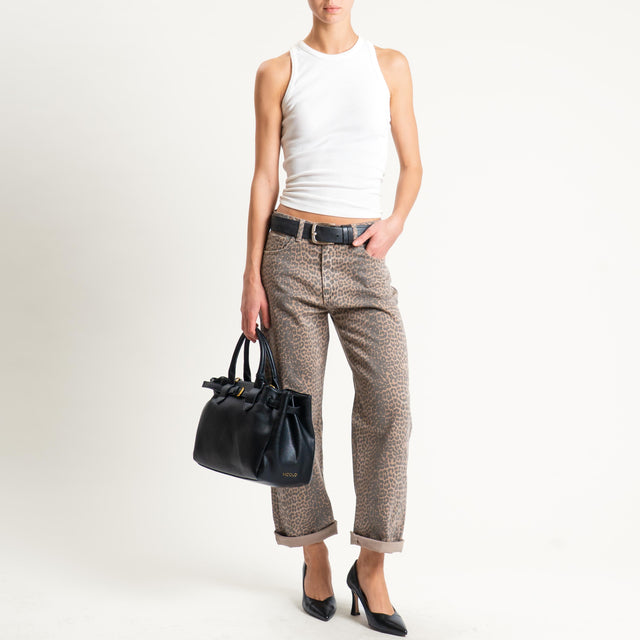 Tensione in-Pantalone TOMLEO animalier - beige/nero