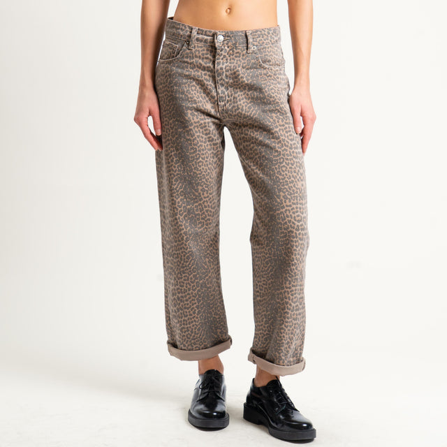 Tensione in-Pantalone TOMLEO animalier - beige/nero