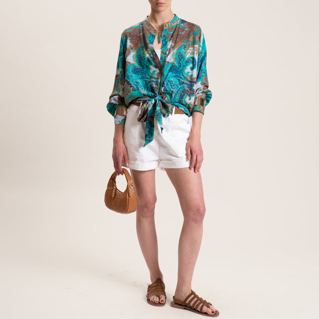 Tensione in-Camicia fantasia giavanese con bracciale - smeraldo/polvere/cuoio