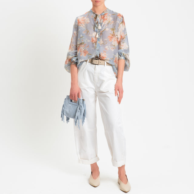 Tensione in-Camicia in mussola fantasia floreale - polvere/cipria/verde