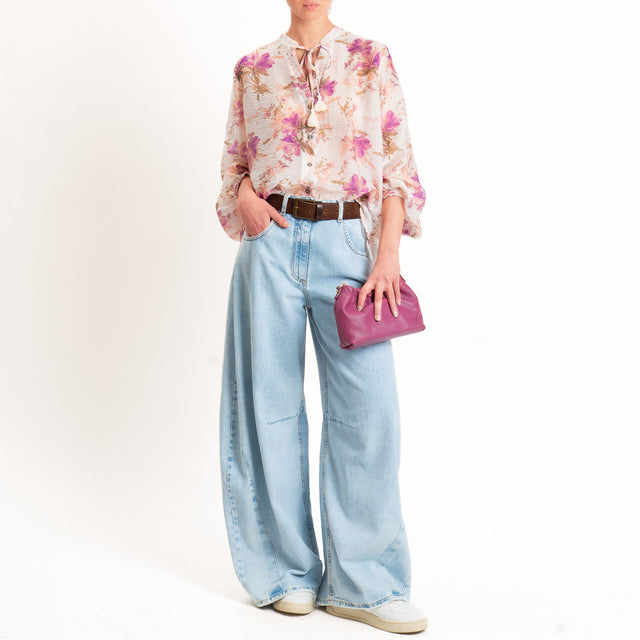Tensione in-Camicia mussola di lyocell fantasia - latte/cipria/lilla