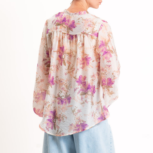Tensione in-Camicia mussola di lyocell fantasia - latte/cipria/lilla