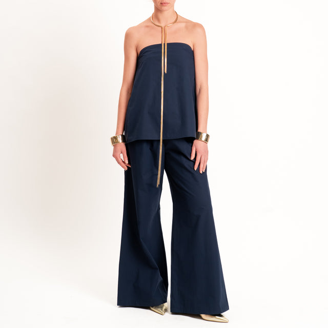 Tensione in-Completo top + pantalone in popeline - blu