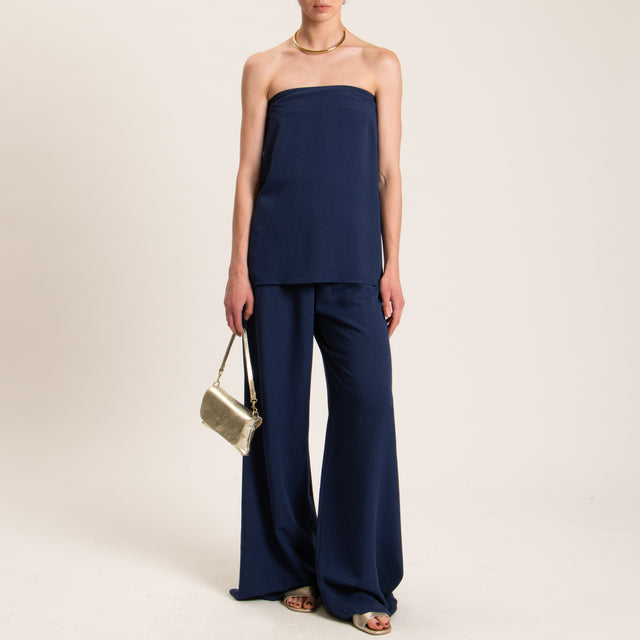 Tensione in-Completo pantalone e top misto lino - blu