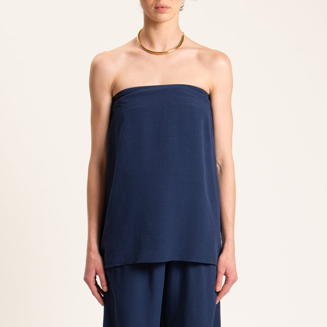 Tensione in-Completo pantalone e top misto lino - blu