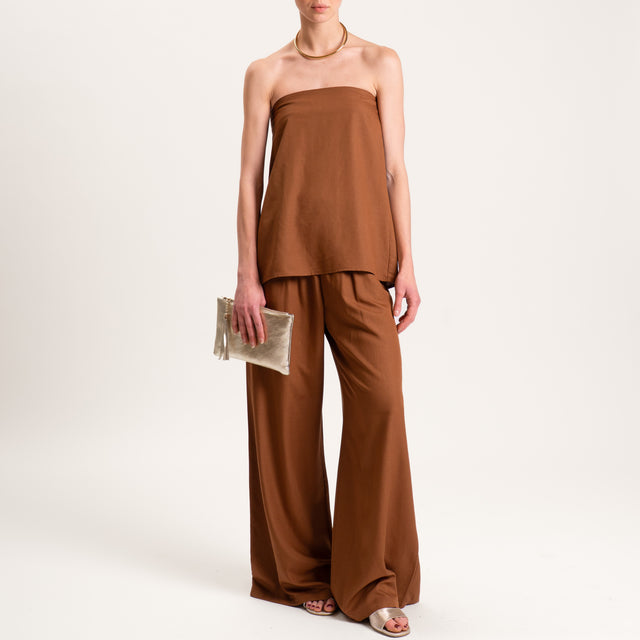 Tensione in-Completo pantalone e top misto lino - tabacco