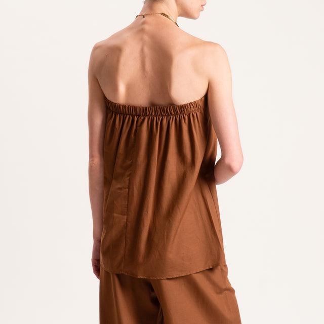 Tensione in-Completo pantalone e top misto lino - tabacco