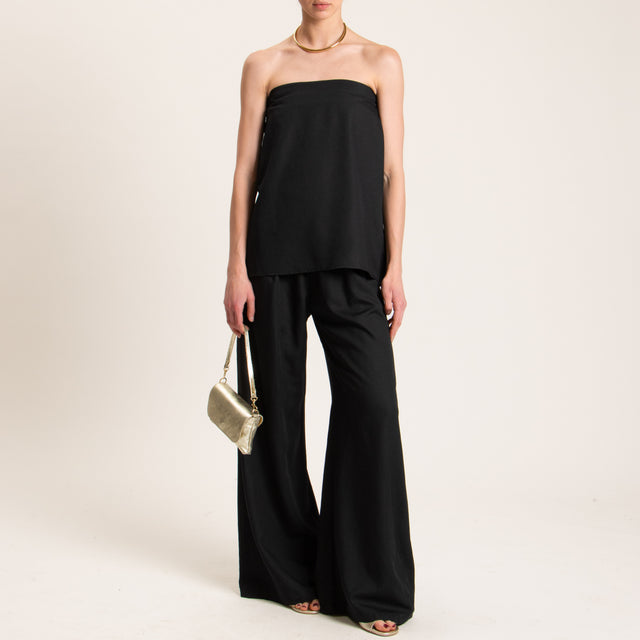 Tensione in-Completo pantalone e top misto lino - nero