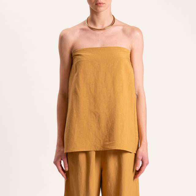 Tensione in-Completo pantalone e top misto lino - Senape