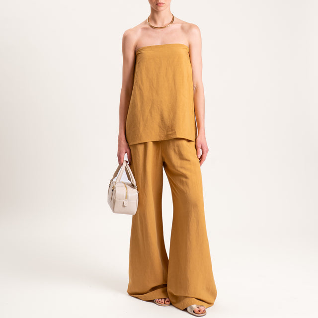 Tensione in-Completo pantalone e top misto lino - Senape