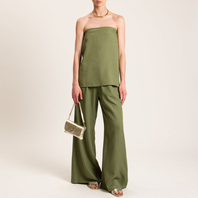 Tensione in-Completo pantalone e top misto lino - VERDE