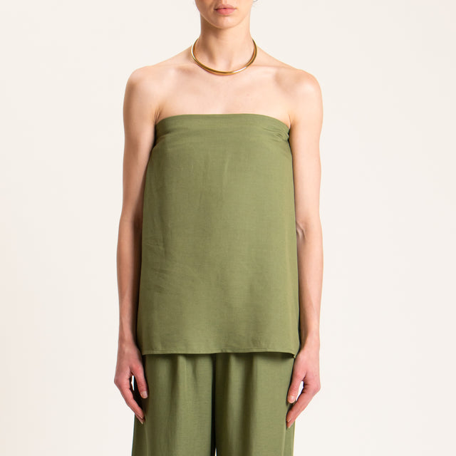 Tensione in-Completo pantalone e top misto lino - VERDE