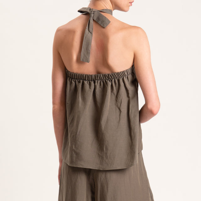 Tensione in-Completo top e pantalone misto lino - militare