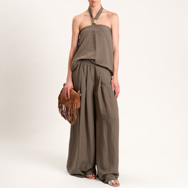 Tensione in-Completo top e pantalone misto lino - militare