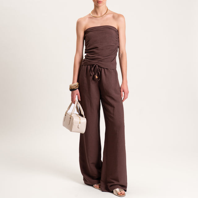 Tensione in-Completo top e pantalone misto lino - cioccolato