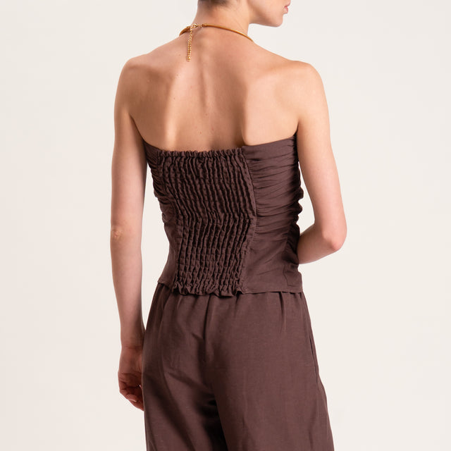 Tensione in-Completo top e pantalone misto lino - cioccolato