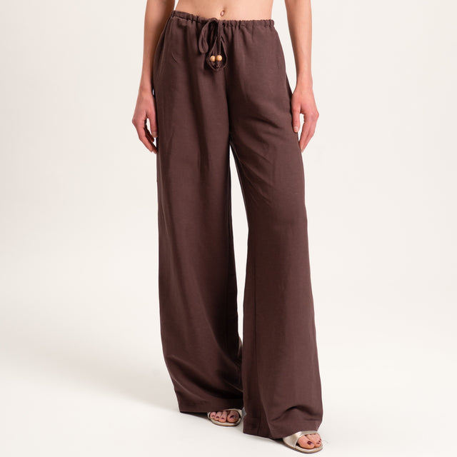 Tensione in-Completo top e pantalone misto lino - cioccolato