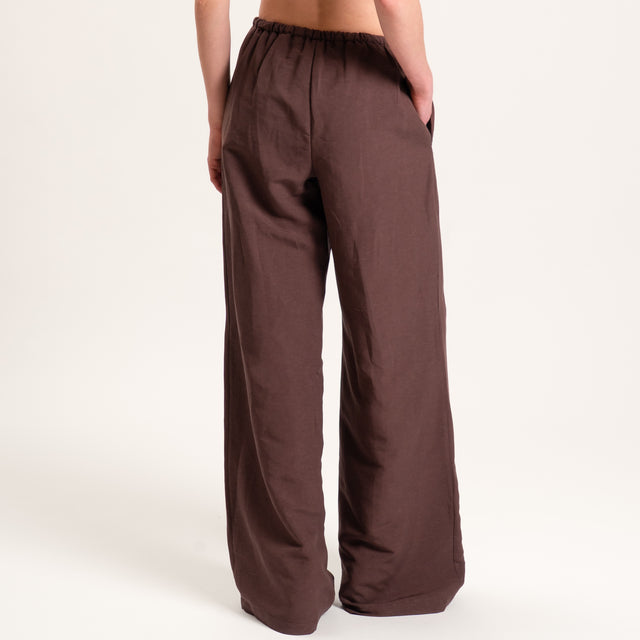 Tensione in-Completo top e pantalone misto lino - cioccolato