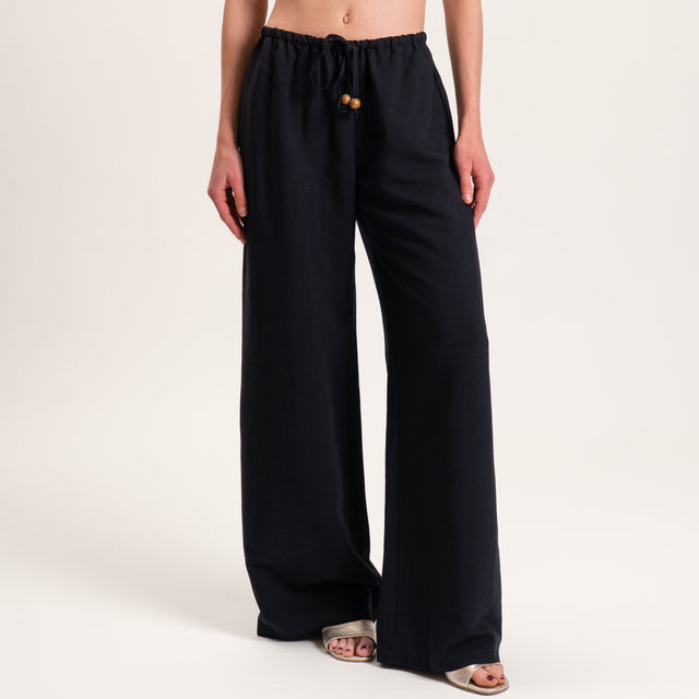 Tensione in-Completo top e pantalone misto lino - nero