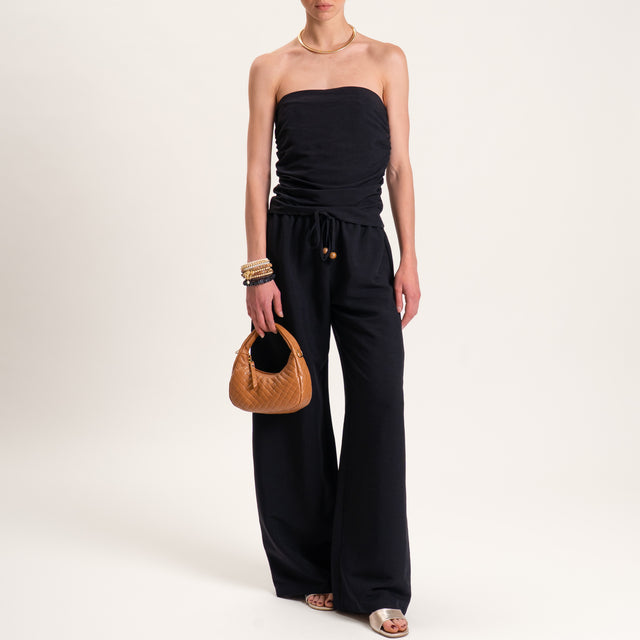 Tensione in-Completo top e pantalone misto lino - nero