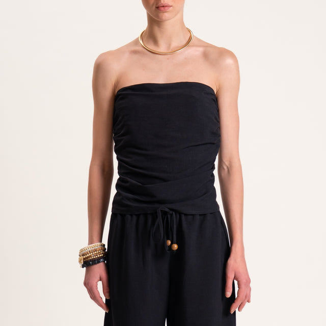 Tensione in-Completo top e pantalone misto lino - nero