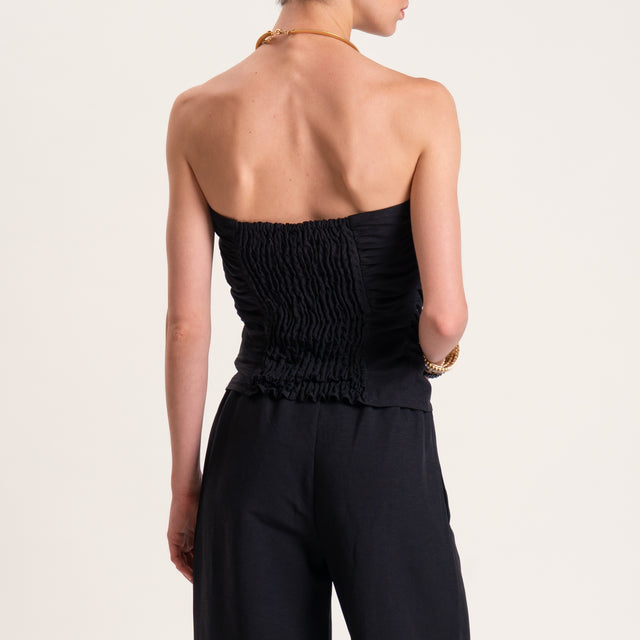 Tensione in-Completo top e pantalone misto lino - nero