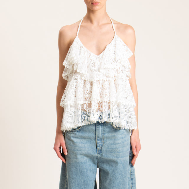 Tensione in-Top in pizzo con balze - bianco
