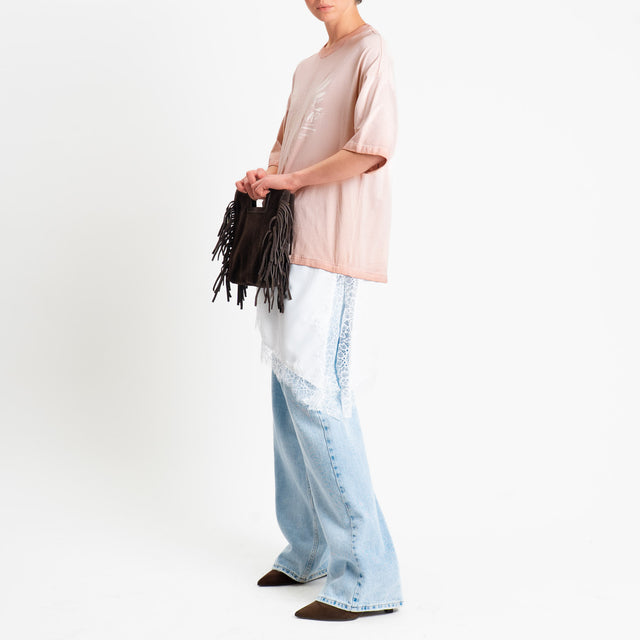 Tensione in-T-shirt "FREEDOM" con pizzo - rosa