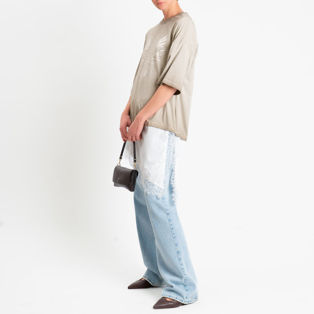 Tensione in-T-shirt "FREEDOM" con pizzo - taupe