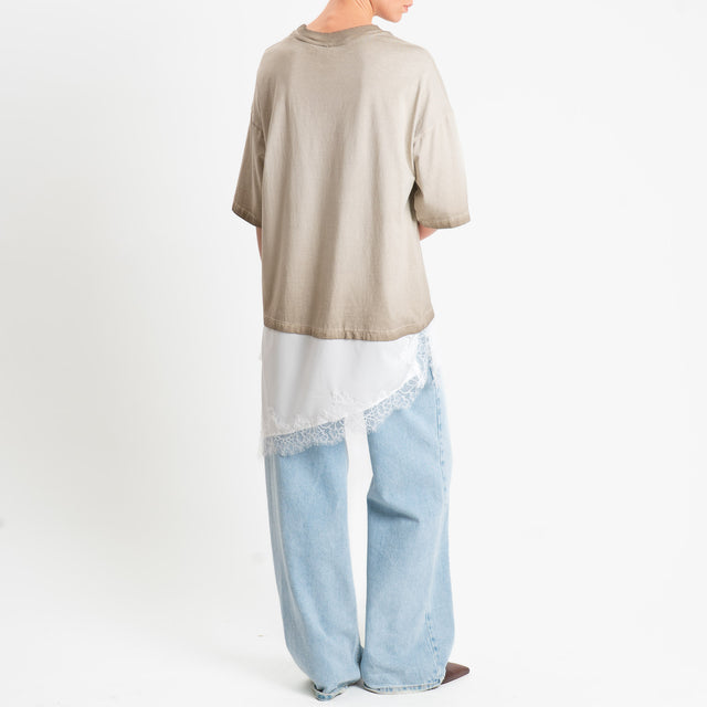 Tensione in-T-shirt "FREEDOM" con pizzo - taupe