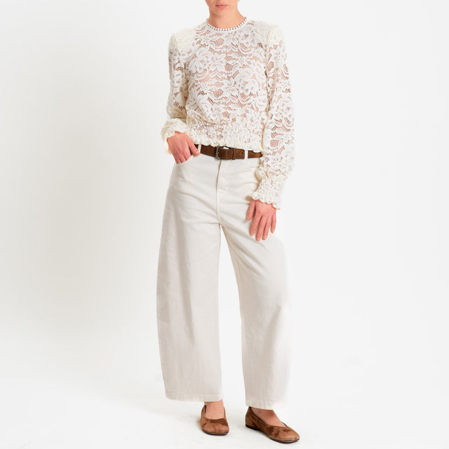 Tensione in-Jeans balloon in drill elasticizzato - burro